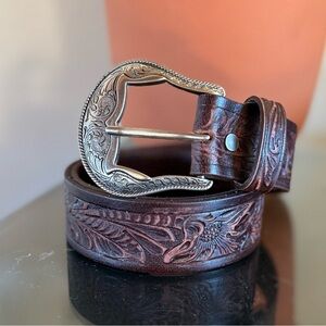Brown Embossed Belt with Silver Buckle